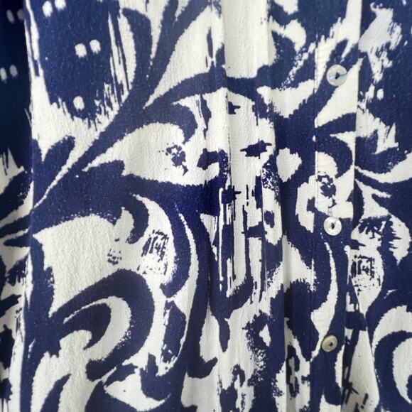 Zara Printed Tunic Mini Dress Blue White L Bohemian Peasant Long Sleeve Flowy - Picture 5 of 6